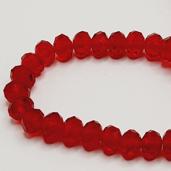 Red Faceted Crystal Bead Necklace, 36" Long Strand, No Clasp, Sparkling - Picture 5 of 8